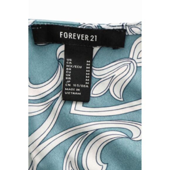 Forever 21 Satin Teal Slip Cowl Neck Mini Scarf Print Dress Size M - Picture 7 of 11